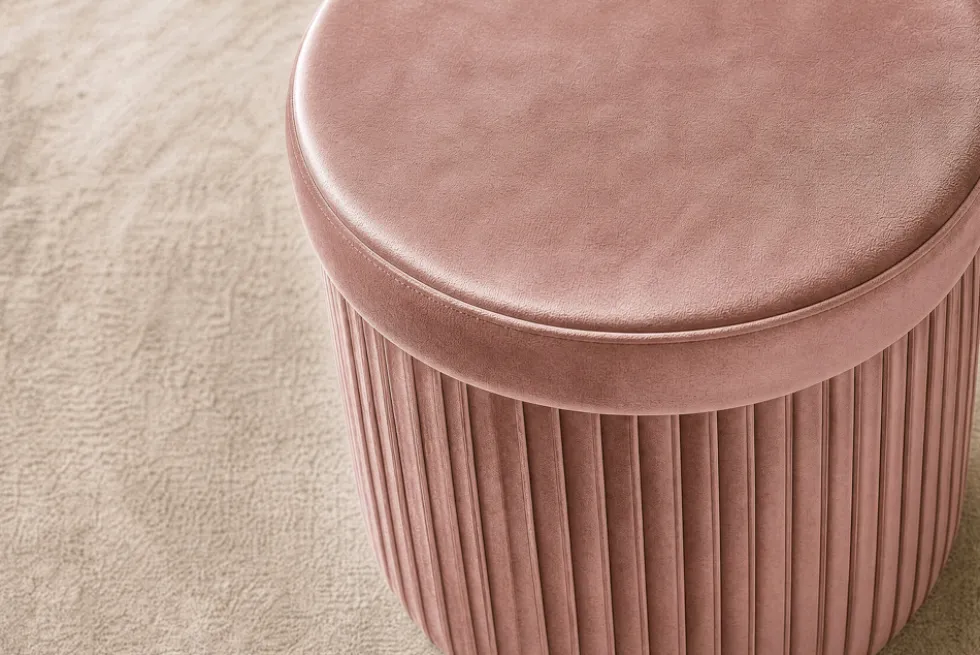 Runder Hocker ÉLAN 40cm rosa Samt faltbar mit Stauraum