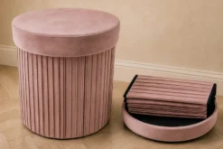 Runder Hocker ÉLAN 40cm rosa Samt faltbar mit Stauraum