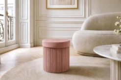Runder Hocker ÉLAN 40cm rosa Samt faltbar mit Stauraum