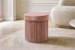 Runder Hocker ÉLAN 40cm rosa Samt faltbar mit Stauraum
