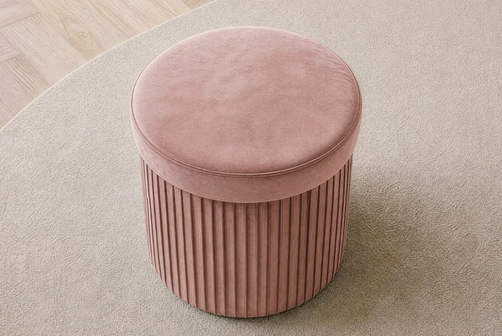 Runder Hocker ÉLAN 40cm rosa Samt faltbar mit Stauraum