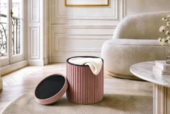 Runder Hocker ÉLAN 40cm rosa Samt faltbar mit Stauraum