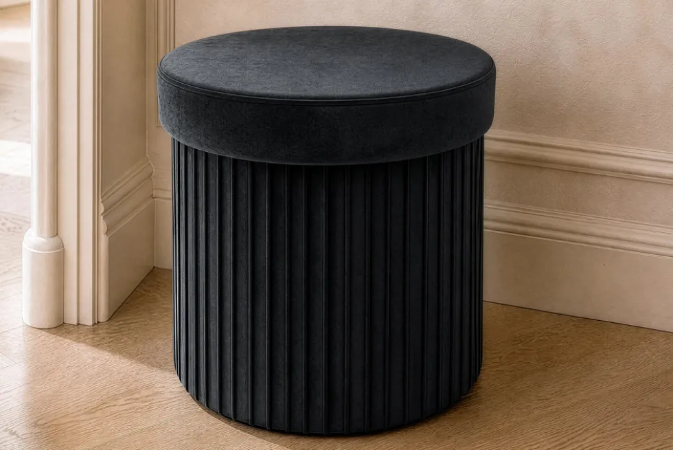 Runder Hocker ÉLAN 40cm schwarz Samt faltbar mit Stauraum