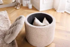 Runder Hocker MODERN BAROCK 50cm champagner Bouclé mit Stauraum