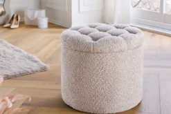 Runder Hocker MODERN BAROCK 50cm champagner Bouclé mit Stauraum