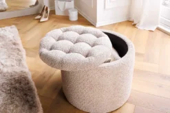 Runder Hocker MODERN BAROCK 50cm champagner Bouclé mit Stauraum