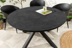 Runder In- und Outdoor Esstisch GALAXY 120cm anthrazit Keramik Aluminium Gartentisch