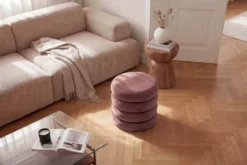 Runder Polsterhocker VOGUE 40cm rosa Samt mit Stauraum