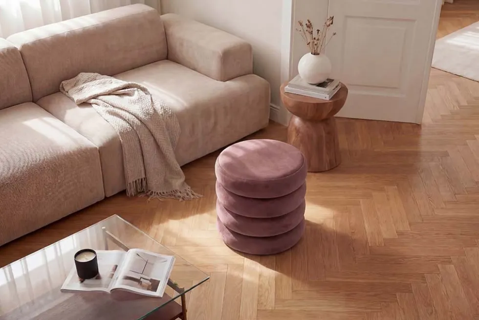 Runder Polsterhocker VOGUE 40cm rosa Samt mit Stauraum