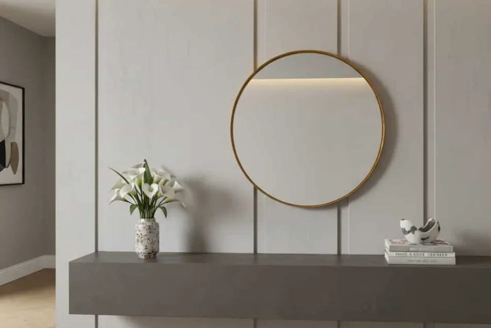 Runder Wandspiegel PORTRAIT 75cm gold mit Metallrahmen
