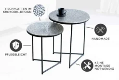 Rundes 2er Set Beistelltisch ELEMENTS 50cm silber antik Krokodil-Design handmade