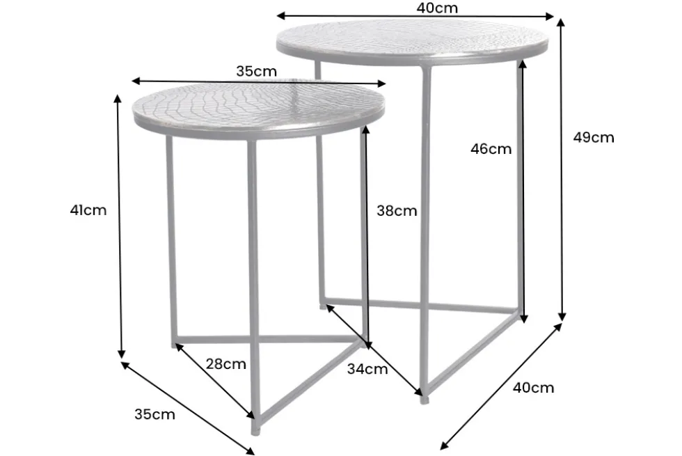 Rundes 2er Set Beistelltisch ELEMENTS 50cm silber antik Krokodil-Design handmade