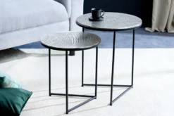Rundes 2er Set Beistelltisch ELEMENTS 50cm silber antik Krokodil-Design handmade