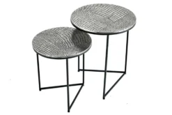 Rundes 2er Set Beistelltisch ELEMENTS 50cm silber antik Krokodil-Design handmade