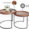 Rundes 2er Set Beistelltische ELEMENTS 55cm Akazie stone finish Metall schwarz