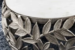 Rundes 2er Set Couchtische ABSTRACT LEAF 70cm weiß silber Marmor Metall Blatt-Design