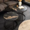Rundes 2er Set Couchtische ELEGANCE 75cm schwarz gold sand Aurora Oro Keramik