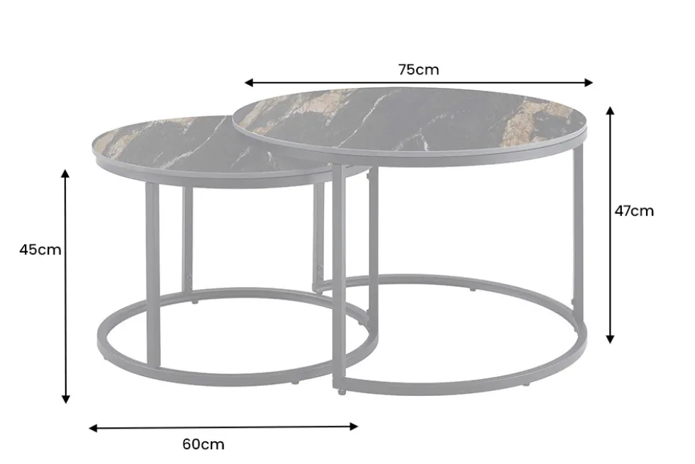 Rundes 2er Set Couchtische ELEGANCE 75cm schwarz gold sand Aurora Oro Keramik