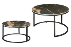 Rundes 2er Set Couchtische ELEGANCE 75cm schwarz gold sand Aurora Oro Keramik