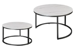 Rundes 2er Set Couchtische ELEGANCE 75cm weiß Keramik schwarz Metall