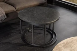 Rundes 2er Set Couchtische ELEGANCE 75cm anthrazit Keramik schwarz Metall