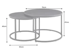Rundes 2er Set Couchtische ELEGANCE 75cm anthrazit Keramik schwarz Metall