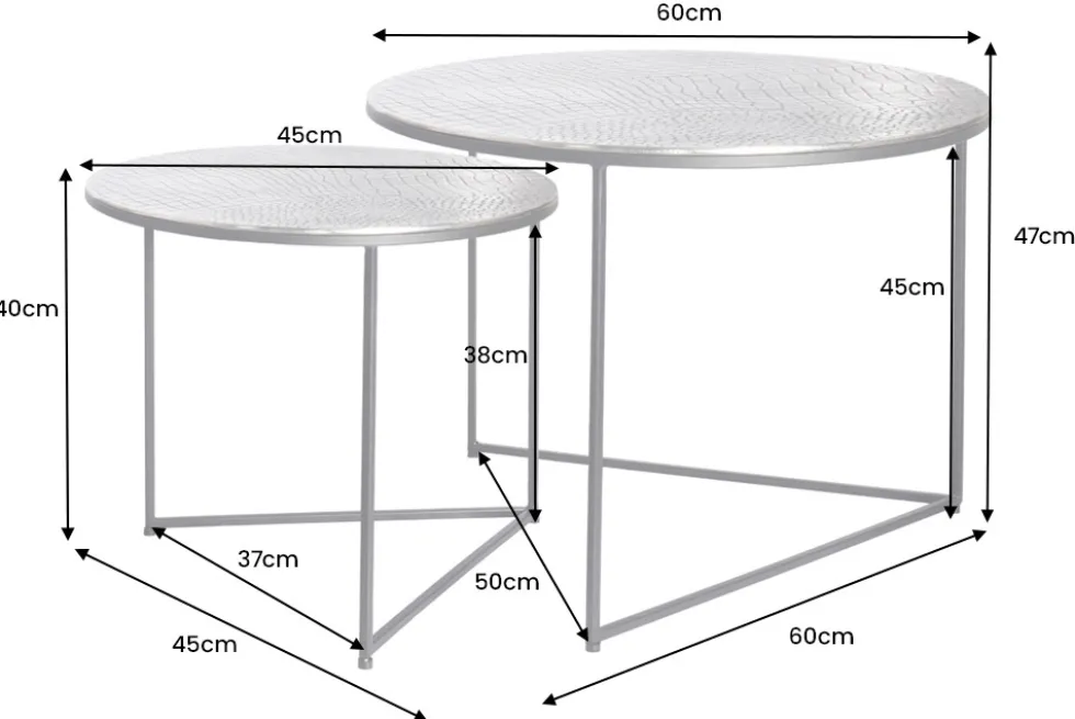 Rundes 2er Set Couchtisch ELEMENTS 60cm silber antik Krokodil-Design handmade