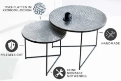 Rundes 2er Set Couchtisch ELEMENTS 60cm silber antik Krokodil-Design handmade