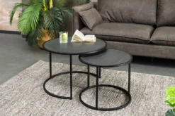 Rundes 2er Set Couchtische MOUNTAIN SOUL 60cm schwarz Naturstein Design Metall