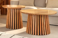Rundes 2er Set Couchtische VALHALLA WOOD 70cm natur braun Akazie Massivholz
