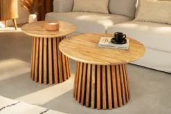 Rundes 2er Set Couchtische VALHALLA WOOD 70cm natur braun Akazie Massivholz