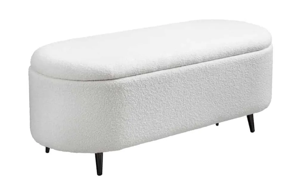Scandinavische Polsterbank VOGUE 110cm weiß Bouclé schwarz Sitzbank mit Stauraum