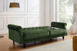 Schlafsofa MAISON BELLE AFFAIRE 220cm moosgrün Vogue Seiden Samtstoff 3-Sitzer