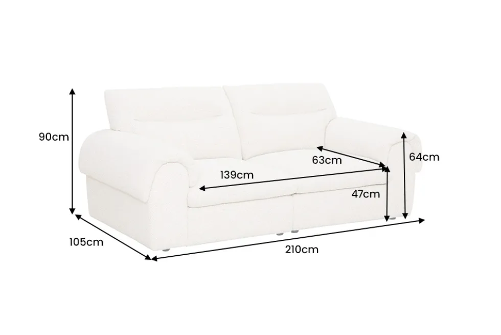 3-Sitzer Sofa SIXTH SENSE 210cm beige Bouclé-Strickstoff mit Nosagfederung und Daunenfedern