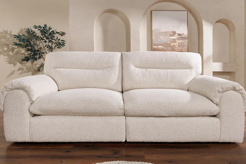 4-Sitzer Sofa SIXTH SENSE 245cm beige Bouclé-Strickstoff mit Nosagfederung und Daunenfedern
