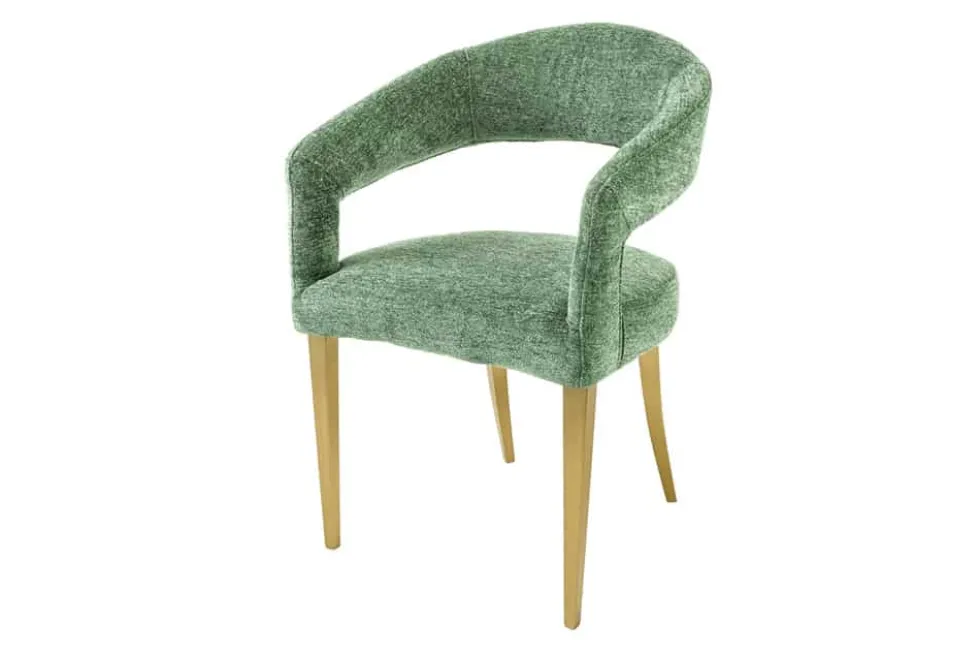 Skandinavischer Stuhl BOUTIQUE grün Strukturstoff brushed champagner gold Metall