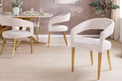 Skandinavischer Stuhl BOUTIQUE beige Strukturstoff brushed champagner gold Metall