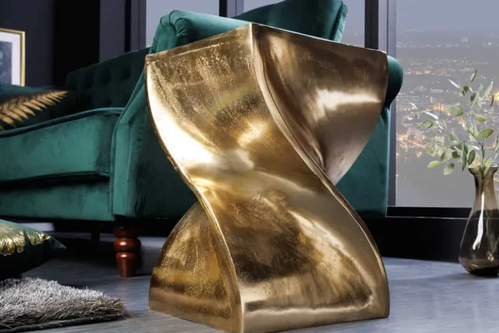 Skulpturaler Beistelltisch TWIST 45cm gold Aluminium handmade Sitzhocker Nachttisch