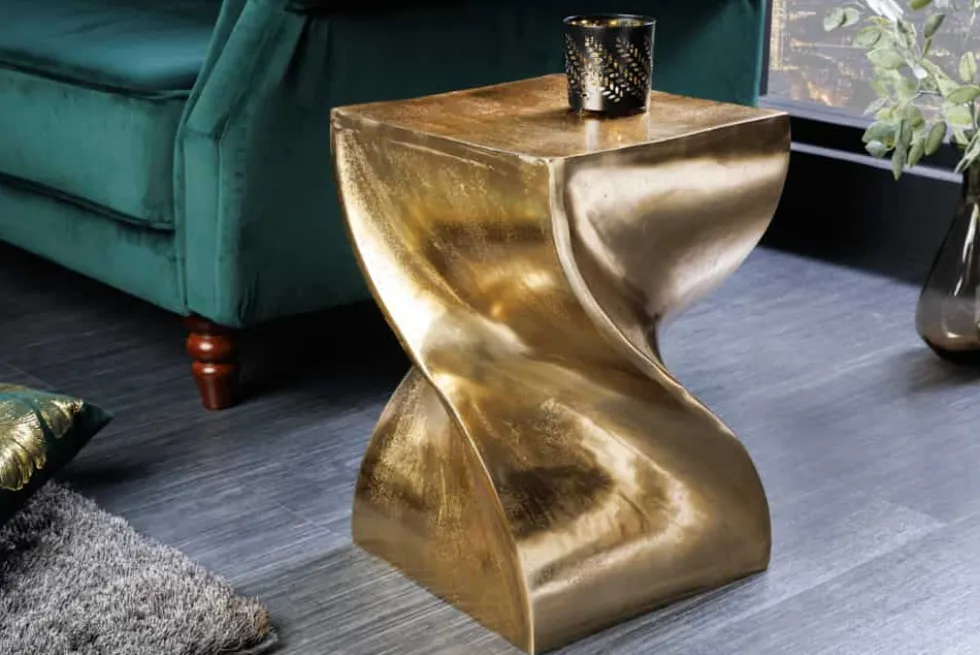 Skulpturaler Beistelltisch TWIST 45cm gold Aluminium handmade Sitzhocker Nachttisch