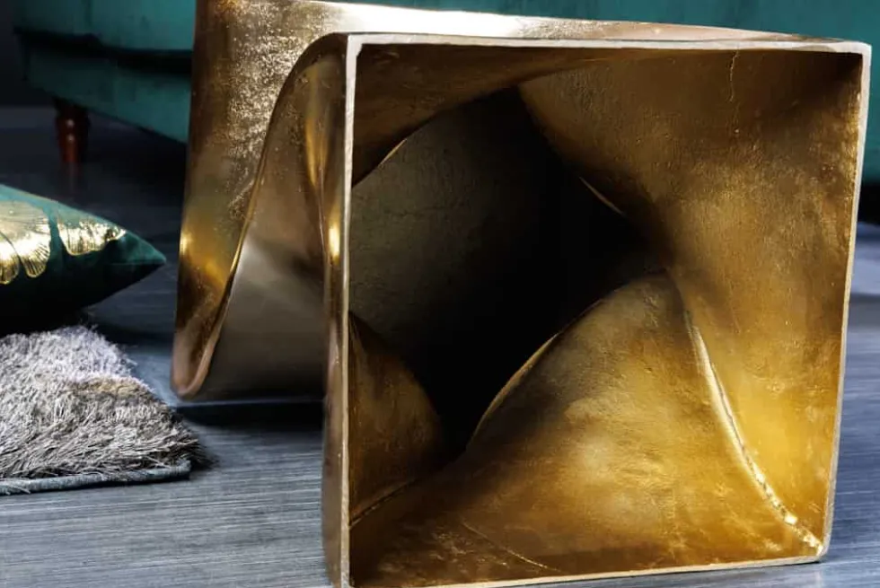 Skulpturaler Beistelltisch TWIST 45cm gold Aluminium handmade Sitzhocker Nachttisch
