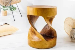 Skulpturaler Beistelltisch ARTE 35cm natur Suarholz rund handmade in Bali Sitzhocker