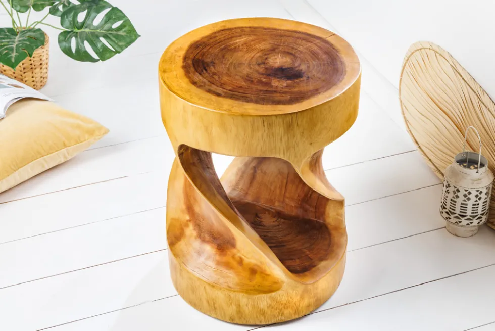 Skulpturaler Beistelltisch ARTE 35cm natur Suarholz rund handmade in Bali Sitzhocker