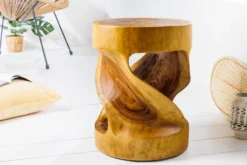 Skulpturaler Beistelltisch ARTE 35cm natur Suarholz rund handmade in Bali Sitzhocker