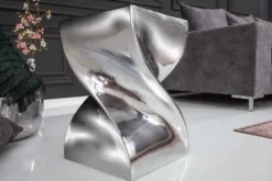 Skulpturaler Beistelltisch TWIST 45cm silber Aluminium poliert Sitzhocker Modern Design