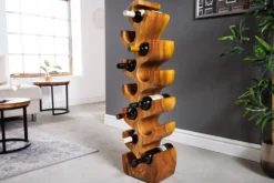 Skulp­tu­rales Weinregal ARTE 100cm natur Suarholz handmade in Bali Flaschenhalter