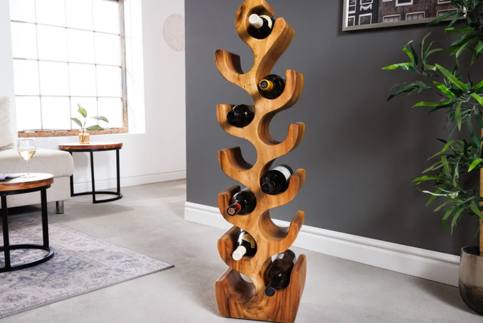 Skulpturales Weinregal ARTE 100cm natur Suarholz handmade in Bali Flaschenhalter