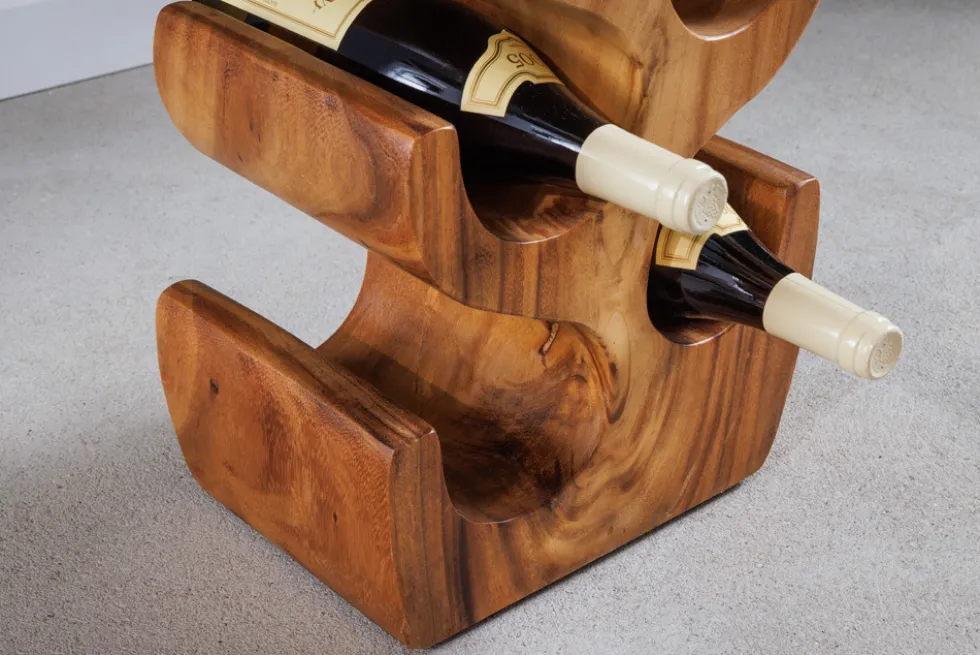 Skulpturales Weinregal ARTE 100cm natur Suarholz handmade in Bali Flaschenhalter