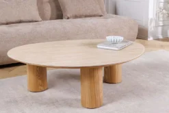 Stilvoller Couchtisch ORGANIKO 110cm natur Eiche Travertin Keramik