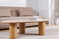 Stilvoller Couchtisch ORGANIKO 110cm natur Eiche Travertin Keramik