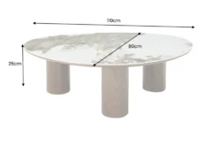 Stilvoller Couchtisch ORGANIKO 110cm weiß braun Walnuss Pandora Keramik
